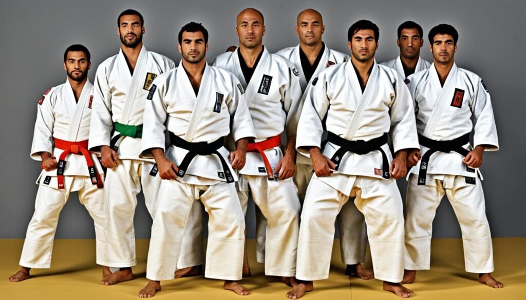 judoka wearing different colored judo belts